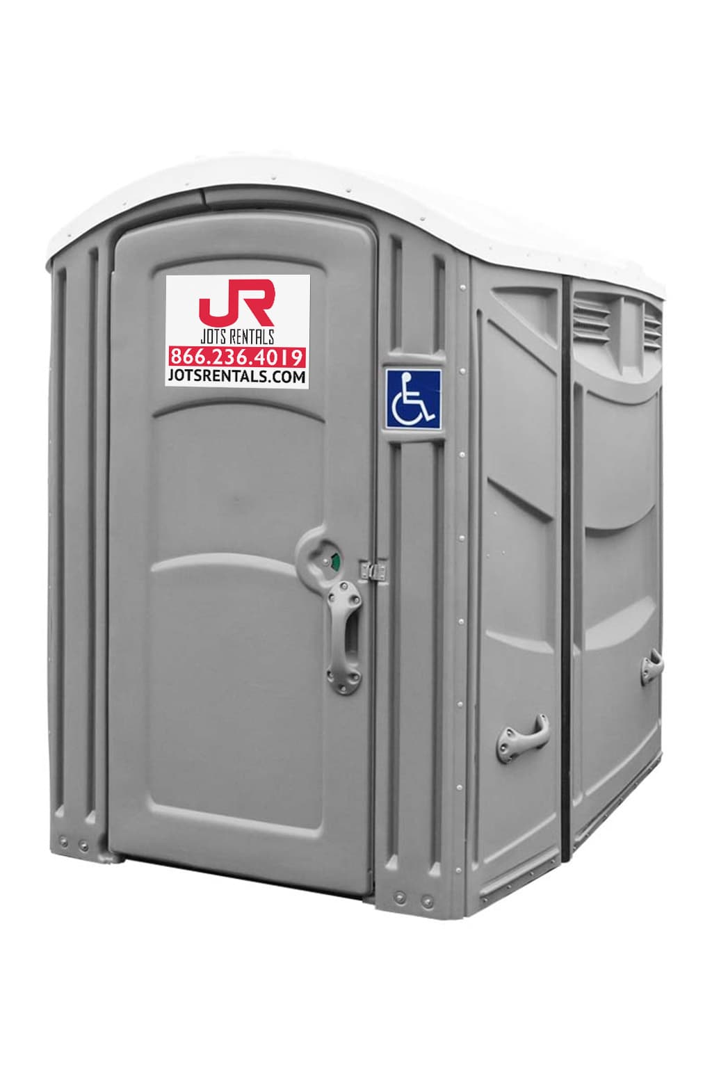 ADA-accessible portable restroom with ground-level entry